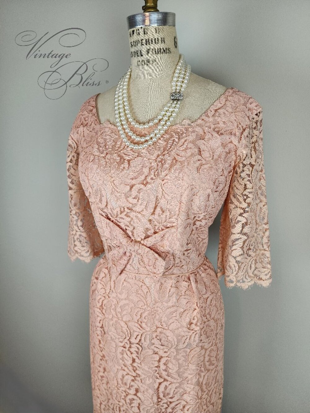 Lovely Vintage 1950’s Peach Lace Sheath Cocktail Dress ~ Styled by Andora ~ LRG